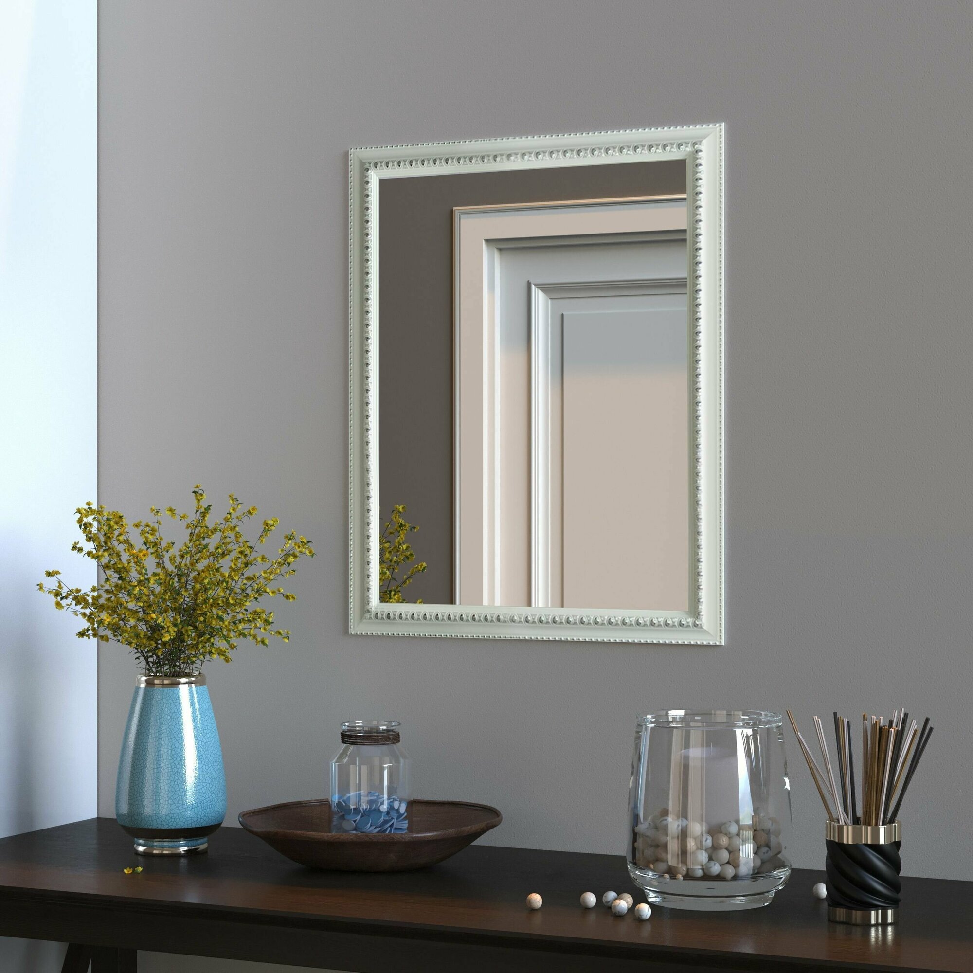 Зеркало настенное для прихожей прямоугольное интерьерное "Медальон" белый 400х500 - фотография № 12