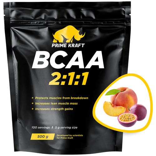 BCAA Prime Kraft 2:1:1, персик-маракуйя, 500 гр. аминокомплекс prime kraft bcaa 2 1 1 500 г арбуз