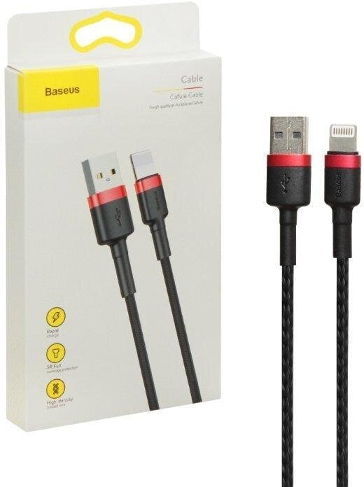 Кабель USB Lightning 2m 1.5A Cafure Cable Baseus черный с красным CALKLF-C19