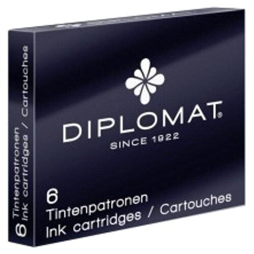 комплект 6 штук чернила g Картридж для перьевой ручки DIPLOMAT D10275204/D10275212, 40 мм, 0.33 мл черный 6
