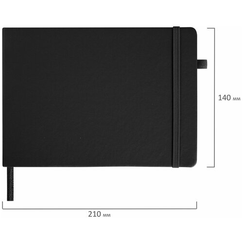 Скетчбук, черная бумага 140 г/м2 210х148 мм, 80 л, кожзам, резинка, карман, BRAUBERG ART, черный