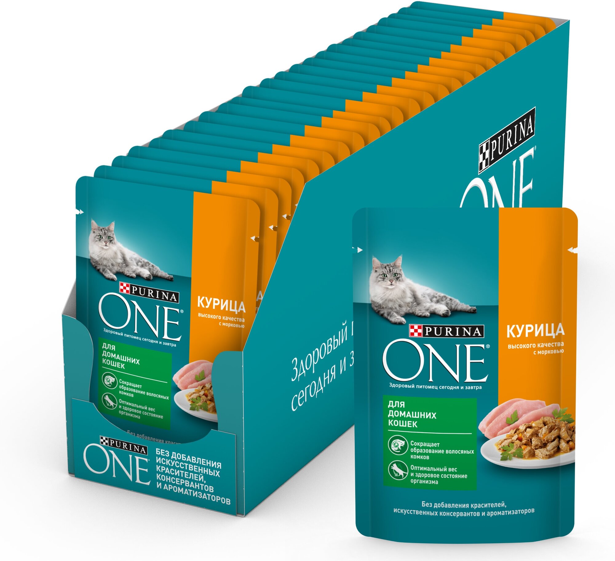 Влажный корм Purina ONE для домашних кошек, с курицей и морковью, Пауч, 75 г*26 шт — фото 1