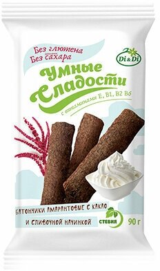 Батончики "Умные сладости" амарантовые с какао и сливочной начинкой, 90 грамм