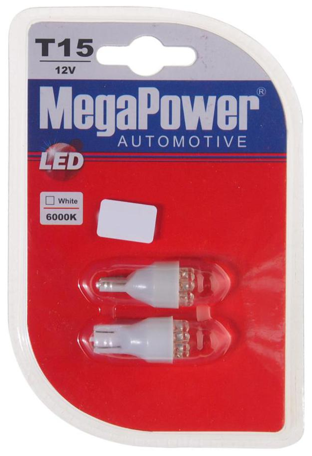Лампа автомобильная светодиодная MegaPower 15411W-2бл T15W 12V 15W W2.1×9.5d 2 шт.