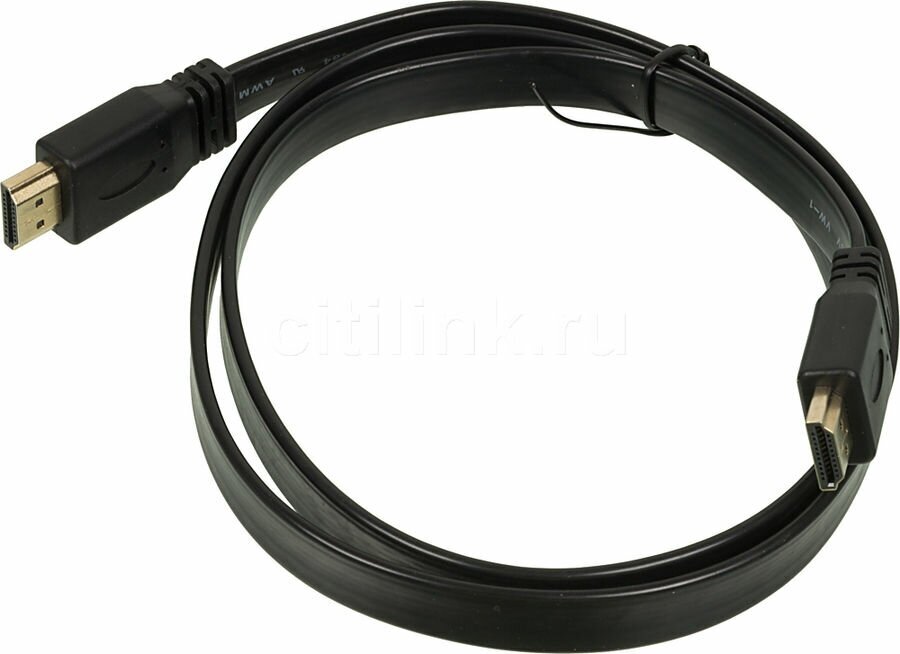 Кабель аудио-видео High Speed ver.1.4 Flat, HDMI (m) - HDMI (m) , ver 1.4, 1м, GOLD FLAT черный Noname - фото №1
