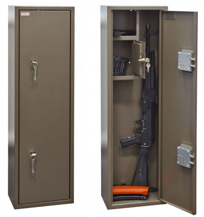 Оружейный сейф шкаф Контур Д-5 на 2 ружья. Макс. высота ружья 980 мм. 30х20х100 мм. Ключевой замок. Соответствует требованиям МВД РФ.