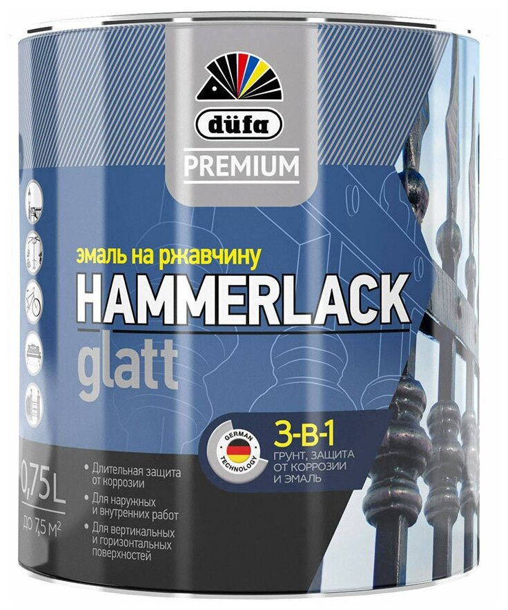 фото Эмаль по ржавчине 3в1 Dufa Premium Hammerlack шоколад RAL 8017 глянцевая 0,75 л