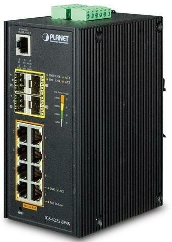 IP30 Industrial L2+/L4 8-Port 1000T 802.3at PoE+ 4-port 100/1000X SFP Full Managed Switch (-40 to 75 C, dual redundant power input on 48~56VDC termina