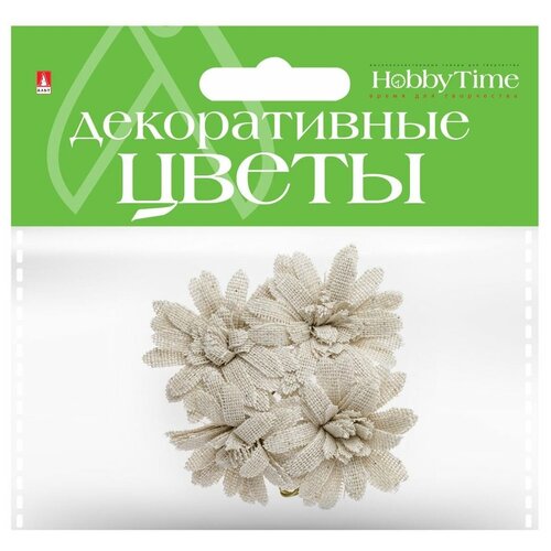 Декоративные цветы из мешковины в связке, набор №12, 4 штуки