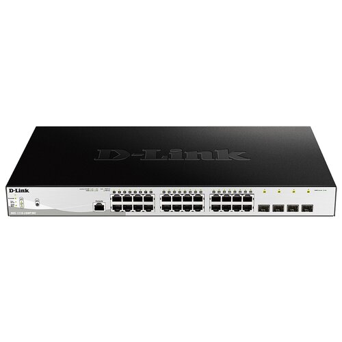 Коммутатор D-Link DGS-1210-28MP/ME/B1A коммутатор d link dgs 1210 28mp me b2a proj l2 managed switch with 24 10 100 1000base t ports and 4 1000base x sfp ports 24 poe ports 802 3af 802 3at 30 w poe budget 370 w 16k mac address 802 3x flow co dgs 1210 28mp me b2a