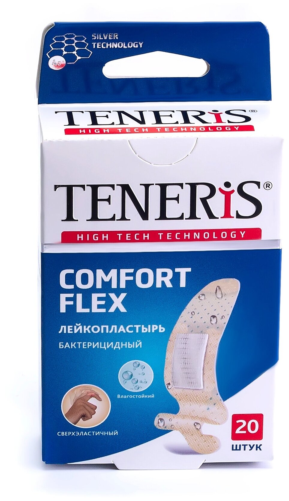 Набор пластырей 20 шт. TENERIS COMFORT FLEX суперэластичный, на полимерной основе, коробка с европодвесом, 0208-002