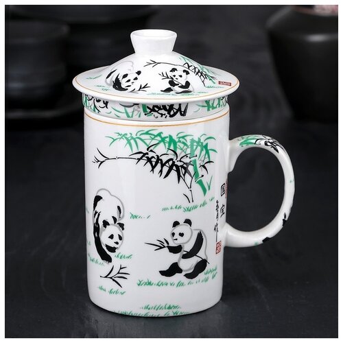 фото Кружка с крышкой и керамическим ситом "панды" 300 мл, 12х8,3х14 см 3889222 сима-ленд