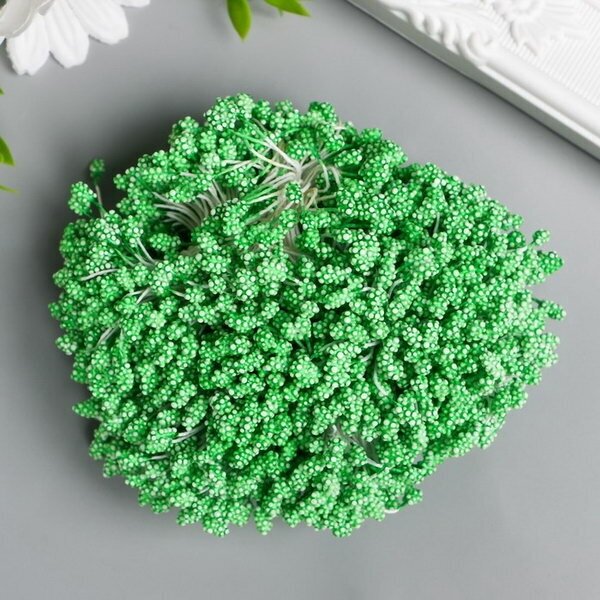 Тычинки для цветов "Капельки пузырьковые зелень" 4х7 мм набор 700 шт длина 6.5 см