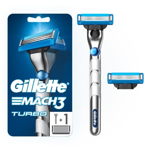 Бритвенный станок Gillette Mach3 Turbo 3D с 2 сменными кассетами