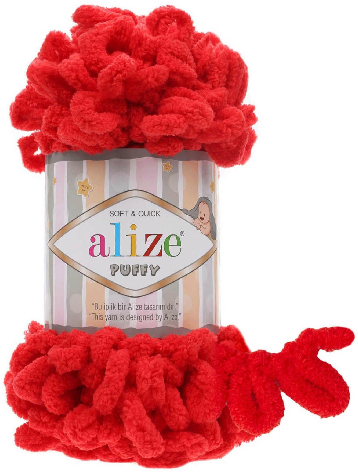 Пряжа Alize Puffy красный (56), 100%микрополиэстер, 9м, 100г, 1шт