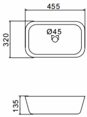 Раковина для ван. керамич. накладная прямоугол. белая (455*320*135мм) GT402