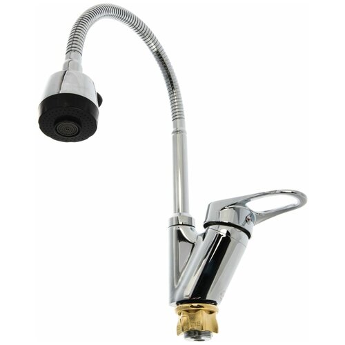 Смеситель для кухнимойкираковины гибкий носик из нержавеющей стали 48см ручка рычаг крепление на гайке 1650₽