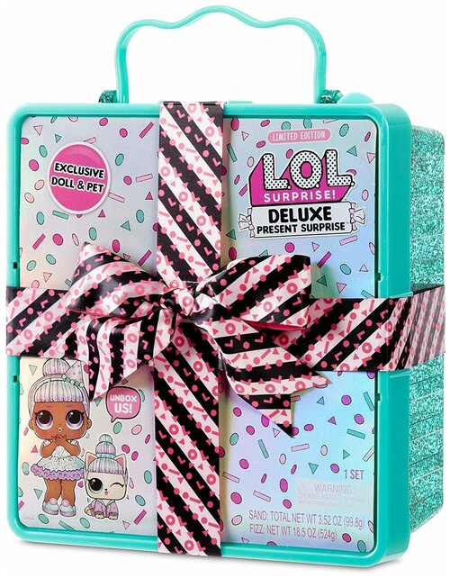 Набор L.O.L. Surprise! Deluxe Present Surprise with Limited Edition Sprinkles Doll and Pet, 570707 бирюзовый