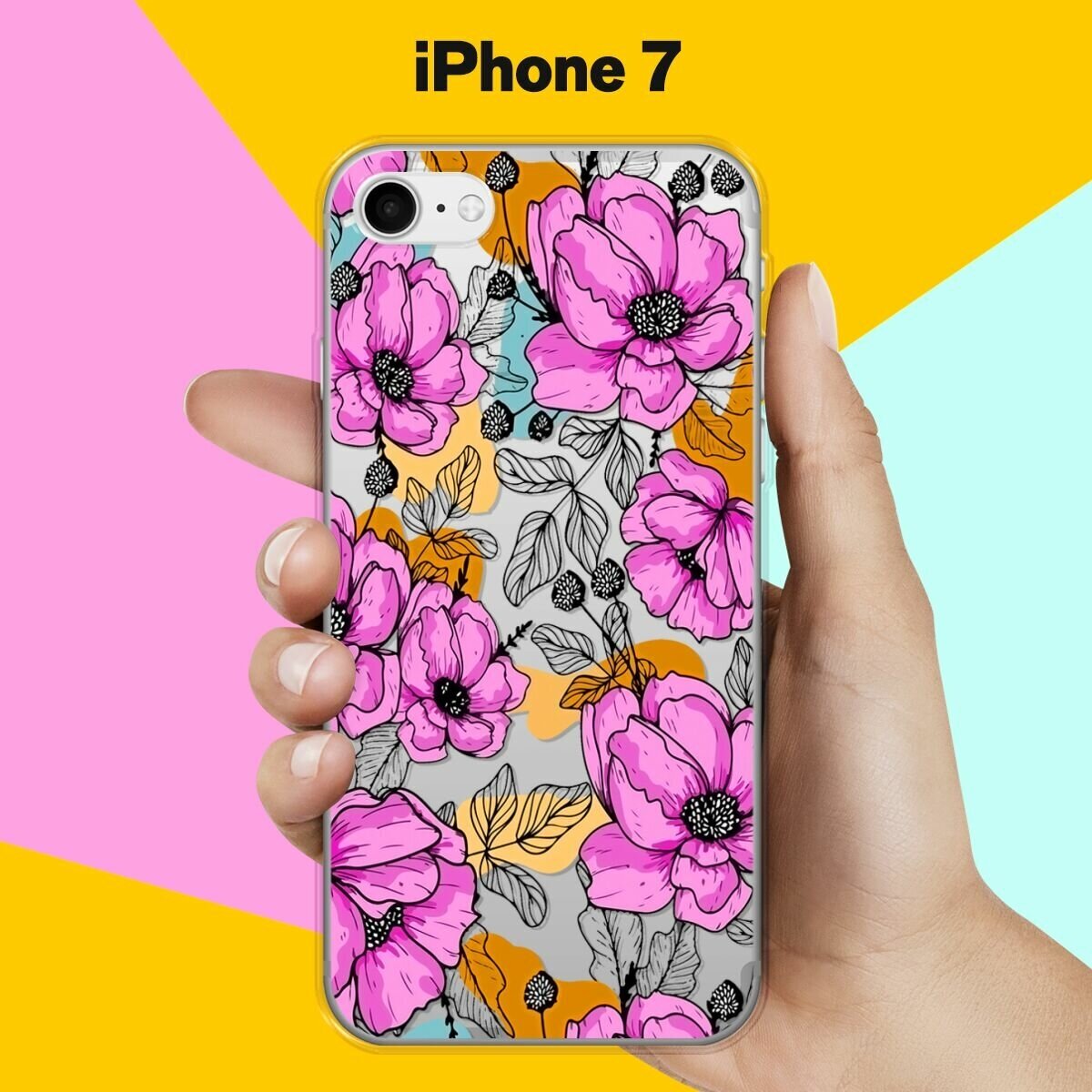 Силиконовый чехол на Apple iPhone 7 Фиолетовые цветы / для Эпл Айфон 7