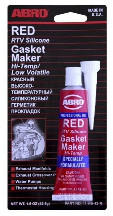 Герметик прокладок Abro красный, силиконовый, высокотемпературный, 42,5 г, 11-AB-42. r