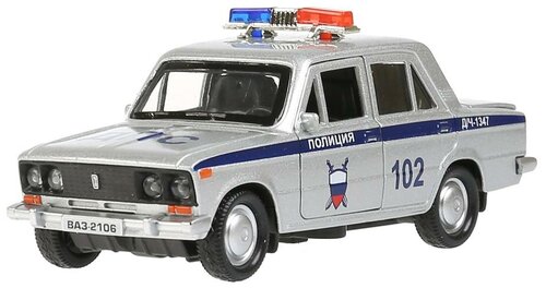 Легковой автомобиль ТЕХНОПАРК ВАЗ-2106 жигули полиция 2106-12SLPOL 1:24, 12 см, серебристый