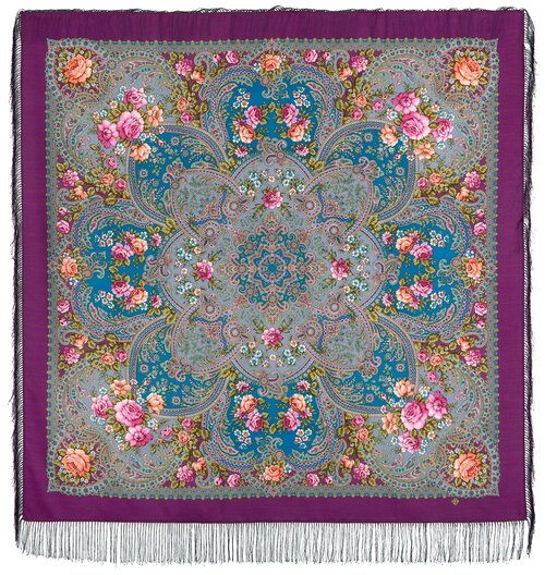 Платок Павловопосадская платочная мануфактура, 146х146 см, голубой, розовый