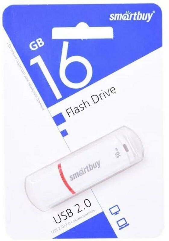 SMARTBUY Флеш-диск 16 gb, smartbuy crown, usb 2.0, белый, sb16gbcrw-w