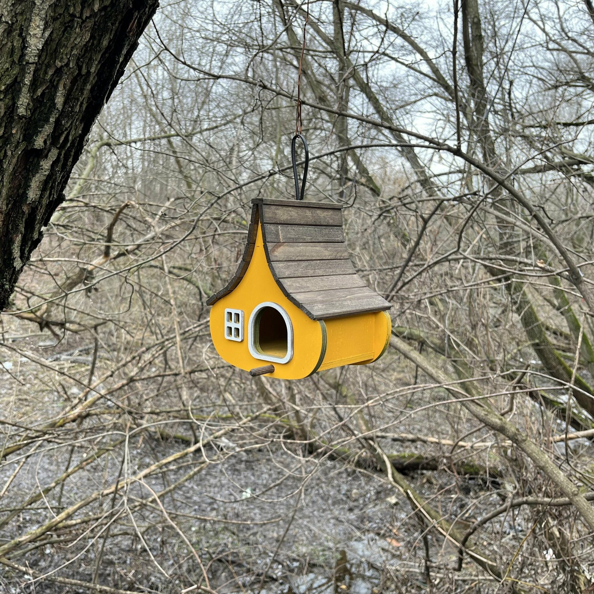 Деревянный скворечник для птиц PinePeak / Кормушка для птиц подвесная для дачи и сада, 180х160х130мм