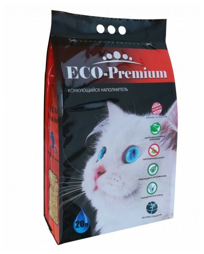 Наполнитель ECO Premium Blue комкующийся древесный с ароматом сосны для кошек (20 л, 7,6 кг, Синий) - фотография № 2