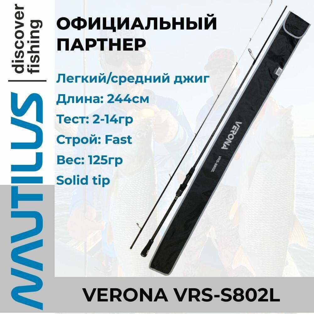 Спиннинг Nautilus Verona VRS-S802L Solid 244см 2-14гр