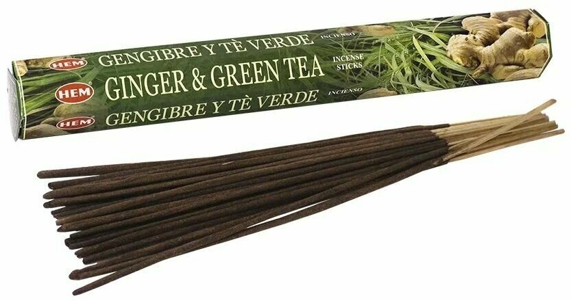 Ароматические палочки / Благовония HEM "Hexa GINGER GREEN TEA / имбирь - зеленый ЧАЙ" 20 шт/ Ароматы для дома