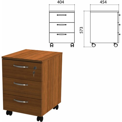 Тумба подкатная ЭКО 404х454х573 мм, 3 ящика, замок, орех, 19 402844 (402844-190)