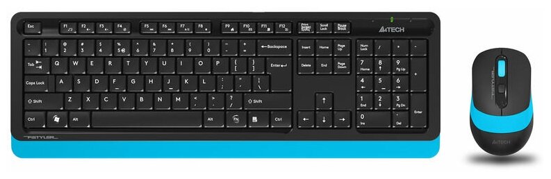 Комплект (клавиатура+мышь) A4TECH Fstyler FG1010, USB, беспроводной, черный и синий [fg1010 blue]
