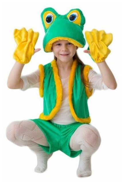 Карнавальный костюм "Лягушка-квакушка", шапка, жилет, шорты, перчатки, 5-7 лет, рост 122-134 см