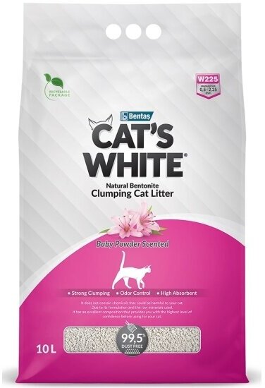 Наполнитель для кошачьих туалетов Cat's White Baby Powder комкующийся, бентонитовый с ароматом детской присыпки (10л)
