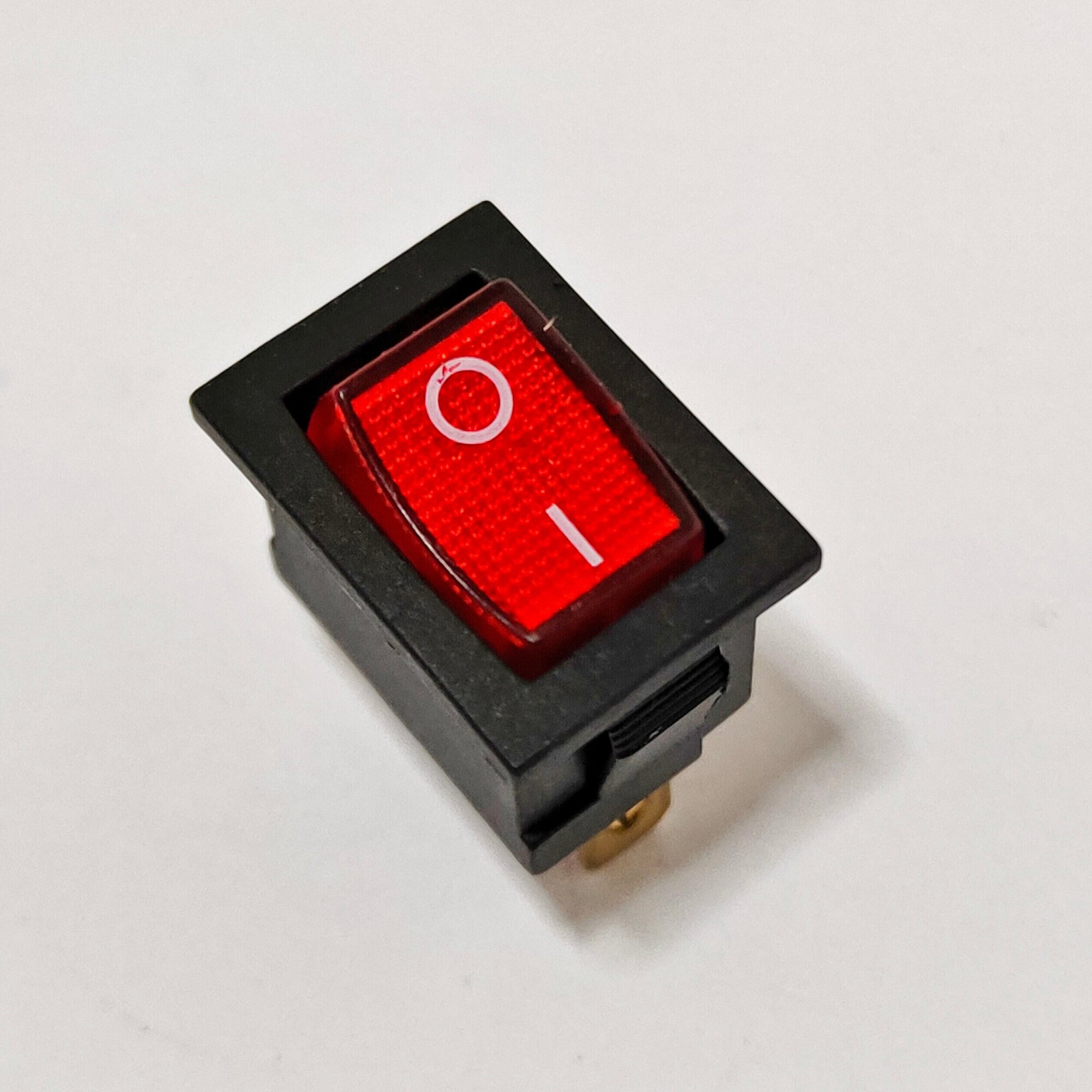 Выключатель клавишный 12В мини с подсветкой 15А красный (комплект с клеммами и термоусадкой)
