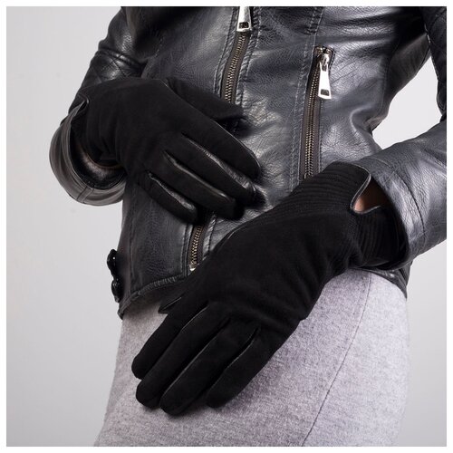 фото Перчатки жен, р-р 7, 24*1,5*8, замша/кожа, подклад иск мех, отд елочка, черный 4312809 сима-ленд