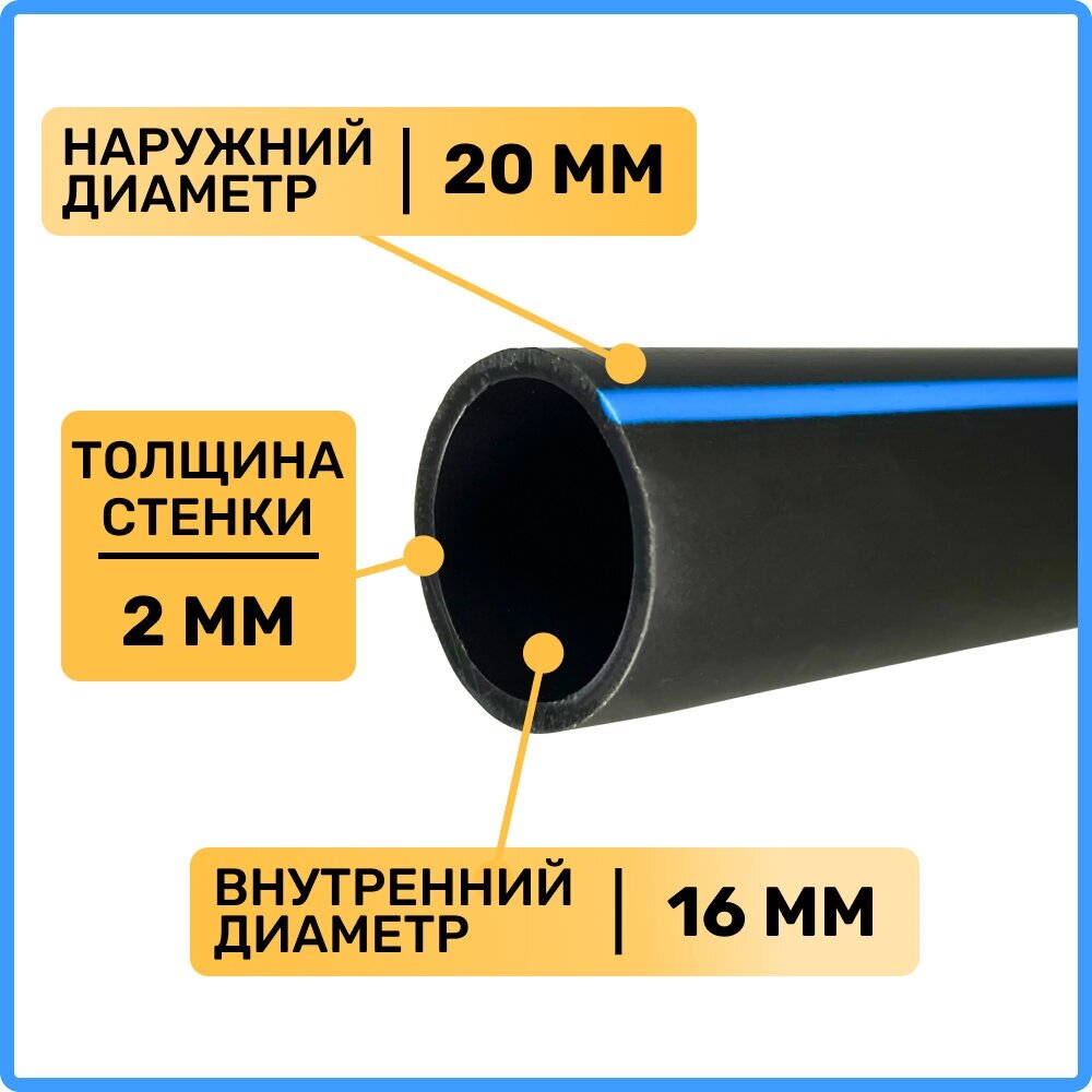 Труба ПНД 20 мм x 2 мм x 100 метров водопроводная питьевая напорная