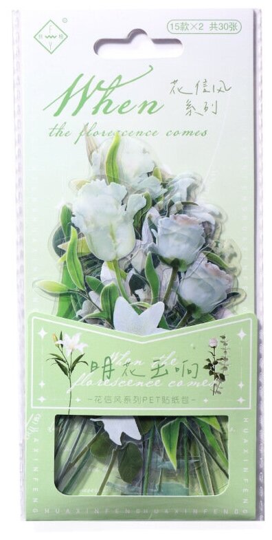 Набор стикеров / декоративные наклейки / набор для скрапбукинга "Цветы" зеленые 30шт