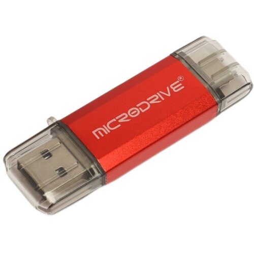 Флешка USB 2.0 - Type-C (2 в 1), объем памяти 64GB, цвет красный (флэш-накопитель MICRODRIVE)