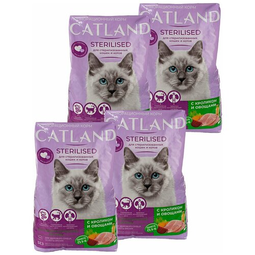 Сухой корм для стерилизованных кошек Catland с кроликом и овощами, упаковка 4 шт х 350 г