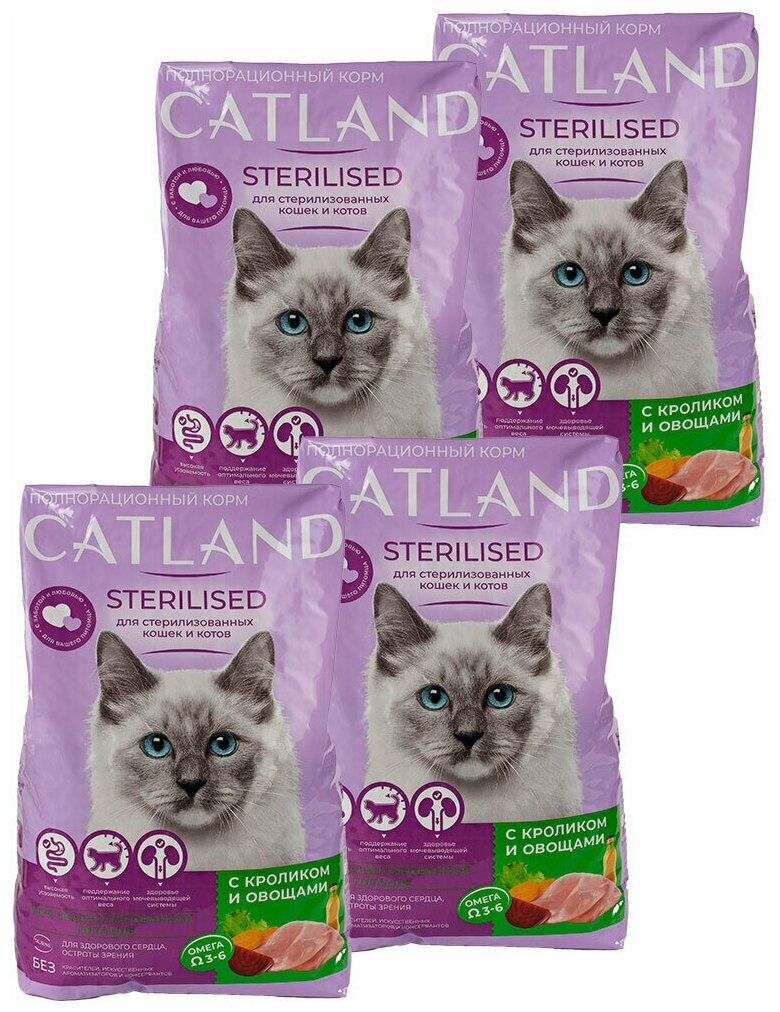 Сухой корм для стерилизованных кошек Catland с кроликом и овощами упаковка 4 шт х 350 г