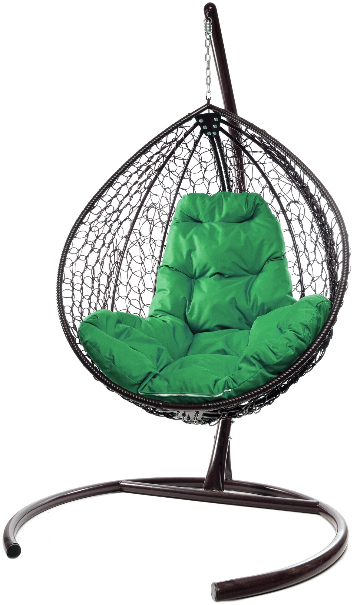 Подвесное кресло коричневое M-Group Капля ротанг складное,11500204 зелёная подушка - фотография № 2