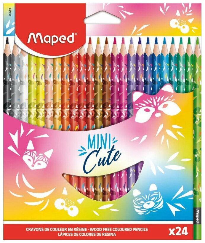 Карандаши цветные Maped MINI CUTE 3хгр, заточ, пл, декор,24цв/наб, карт.862203