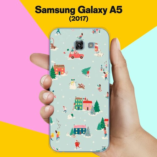Силиконовый чехол на Samsung Galaxy A5 (2017) Узор новогодний / для Самсунг Галакси А5 2017 жидкий чехол с блестками деда мороз в санках на samsung galaxy a5 2017 самсунг галакси а5 2017