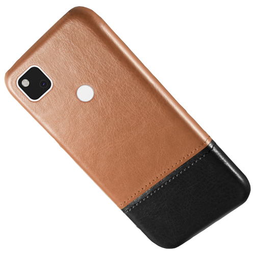 фото Чехол панель-накладка mypads для google pixel 4a обтянутый качественной импортной кожей двухцветный дизайнерский с элегантной прошивкой светло-коричневый-черный