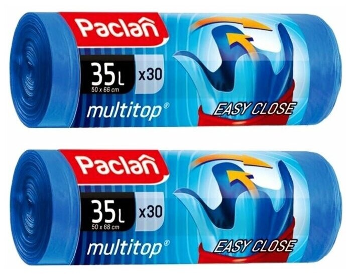 Комплект Paclan MULTI-TOP Мешки для мусора ПНД синий 35 л. 30 шт. в рулоне х 2 шт.