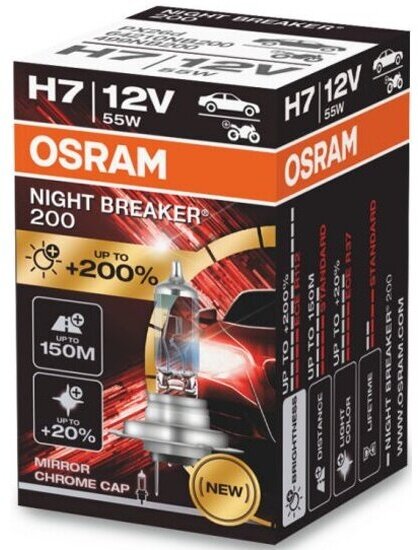 Лампа галогенная Osram Night Breaker 200 H7 (55W) PX26d 3700К 12V, 1шт