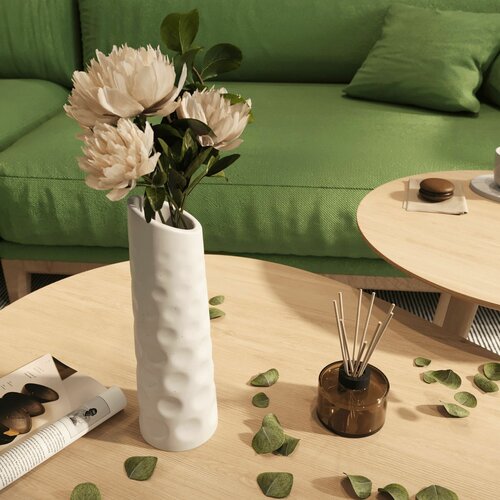 Ваза декоративная для сухоцветов цветов Thessaloniki арт бетон глянцевая белая 1595₽