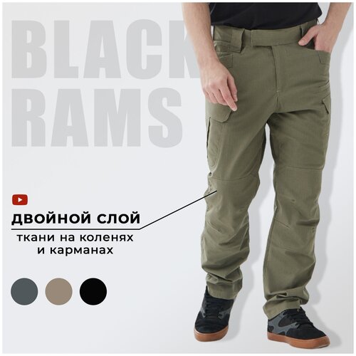 Брюки карго Black Rams, повседневные, прямой силуэт, карманы, размер 4XL, хаки